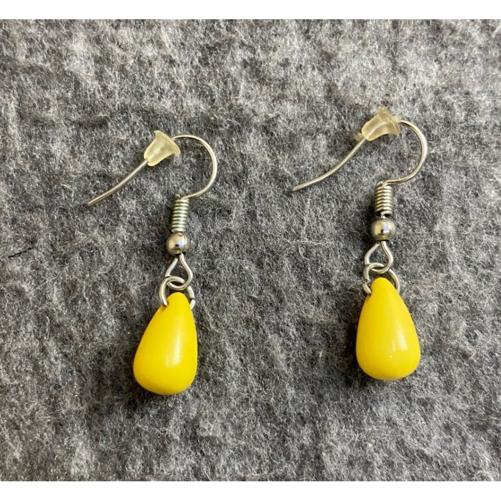 Yellow Teardrop Dangle Earrings Silver Tone Fishhook Minimalist Drop Jewelry